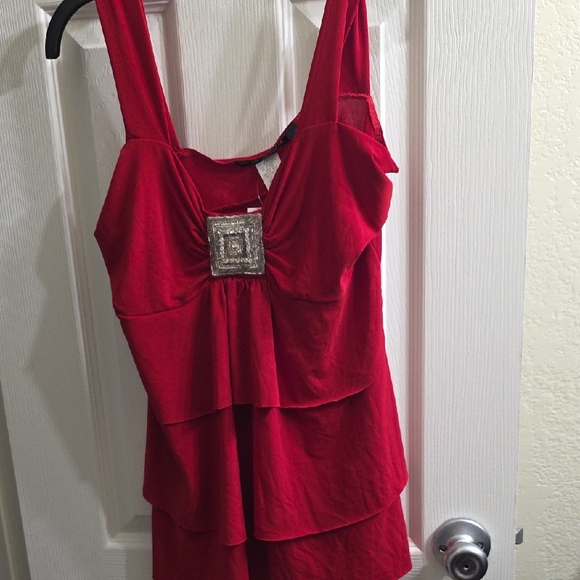 Simply Irresistible Tops - Simply Irresistible Red Tiered Camisole with Square Metallic Accent Size M